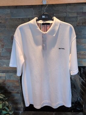 Paul Smith Cream Short-Sleeve Polo with Signature Embroidery